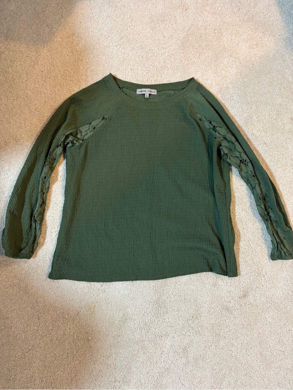 Forest Green Lace-Sleeve Women's Top